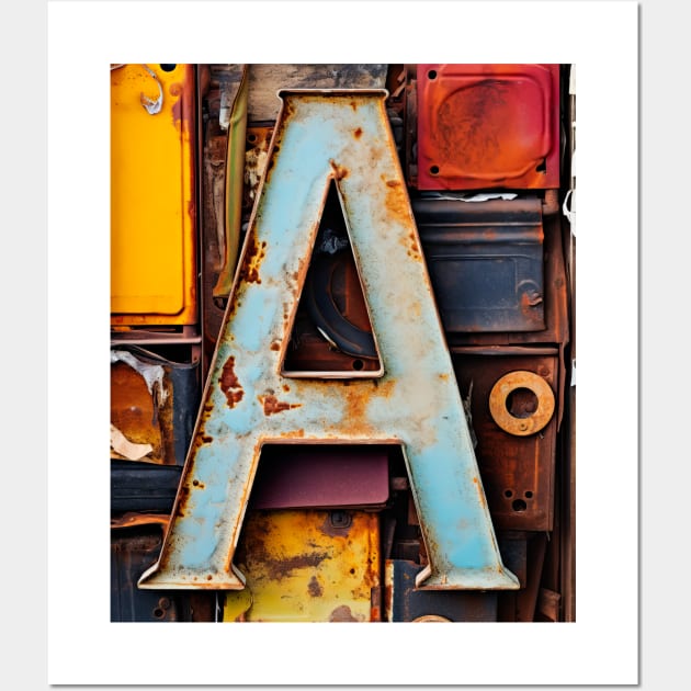 Rusty Letter A Antique Monogram Letter A Initial Alphabet Wall Art by Mind Your Tee